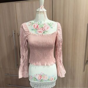 Elegant Pink Smocked Women's Top